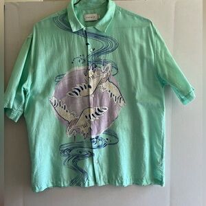 Topman Light Green Men's Medium - Mint Green with Herons/cranes/bird 100% Cotton